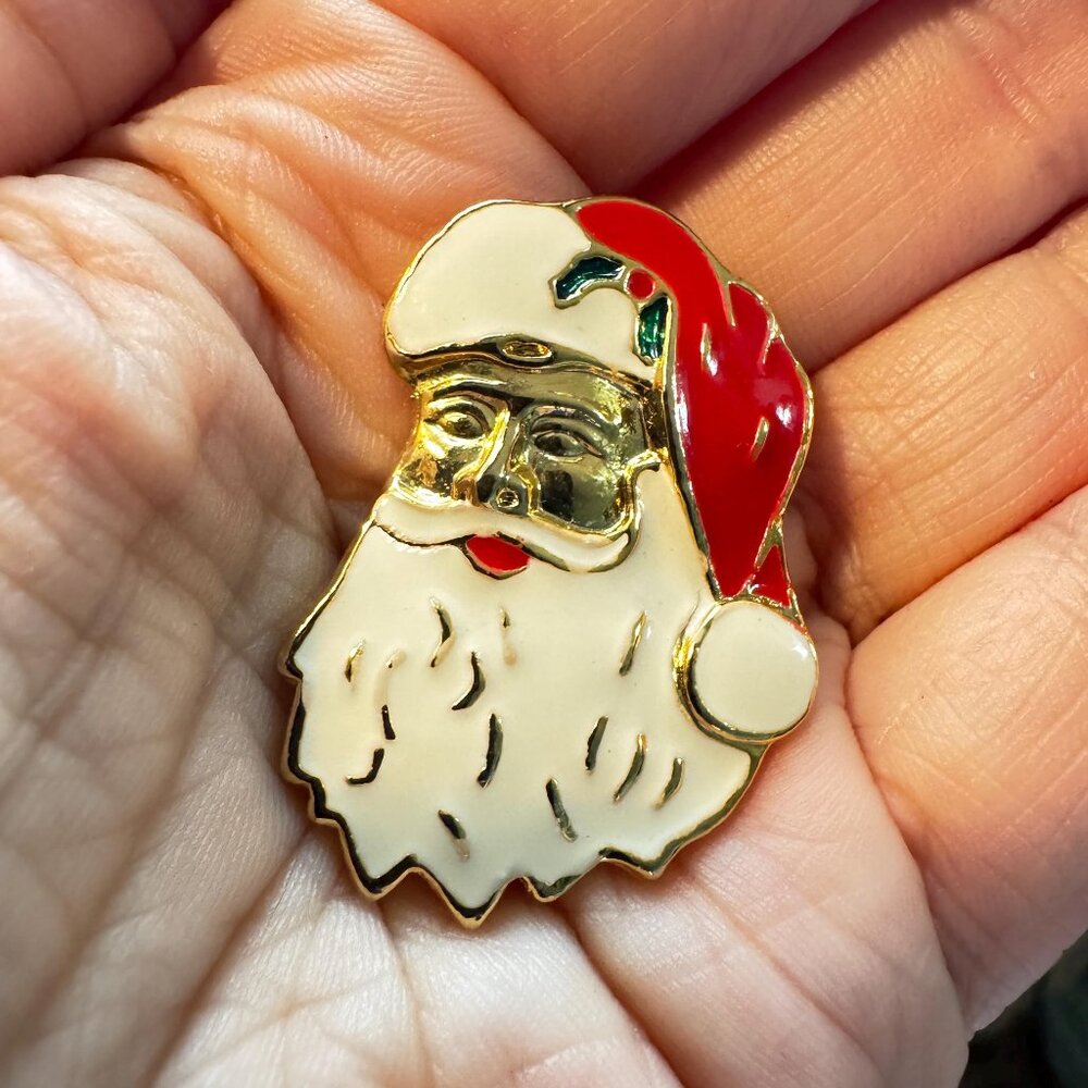 Santa Brooch Signed AAi Enamel Christmas Pin Vintage Holiday Jewelry